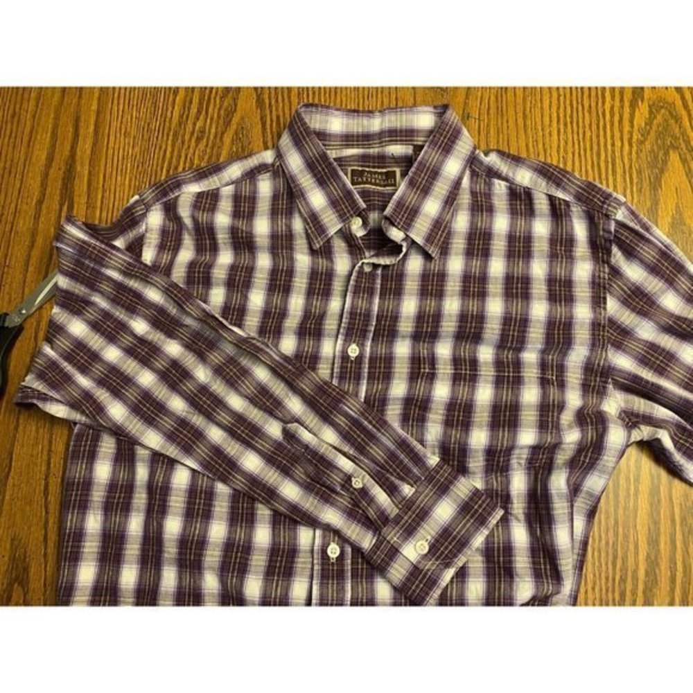 James Tattersall Plaid Button Up‎ Shirt Purple XXL Long Sleeve Spread Collar